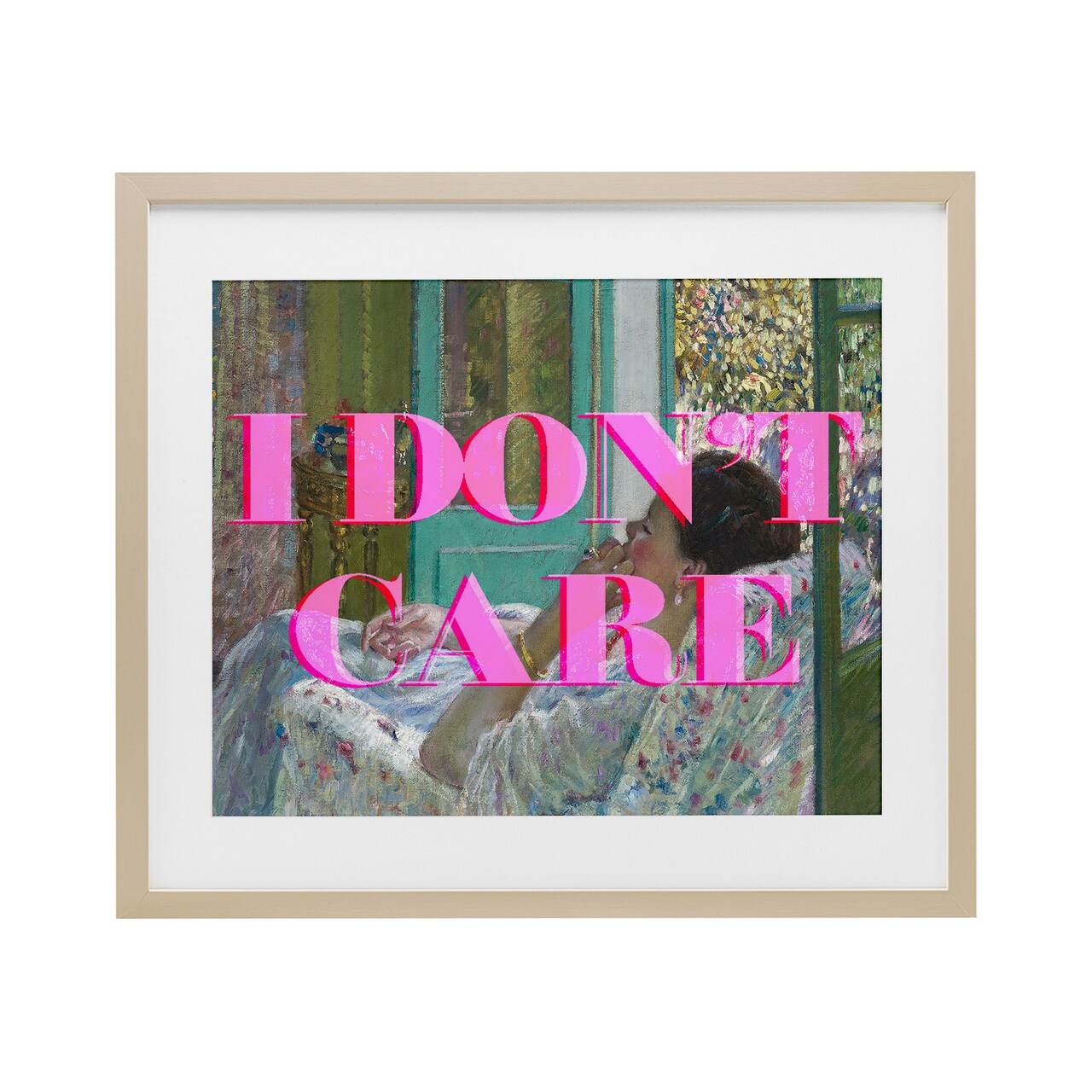 Stupell Industries I Don't Care over Classic Painting Framed Print Under Glass, design by Lil' Rue